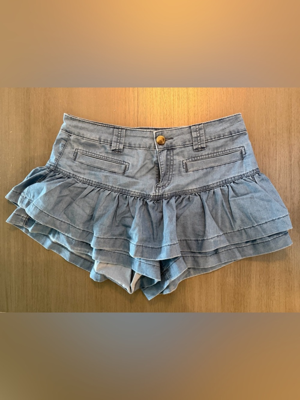 American Eagle Outfitters Light Blue Ruffle Denim Skort